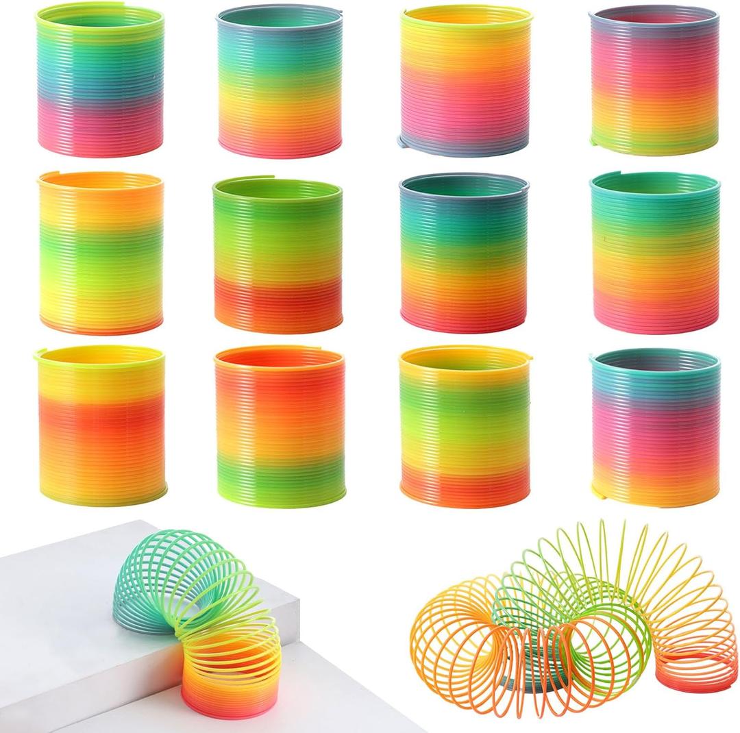 JOHOUSE Rainbow Magic Spring Party Favors for Kids, 12 PCS Colorful Plastic Spring Toy, Treasure Box Toys for Classroom, Fun Goodie Bags Stuffers for Kids Birthday