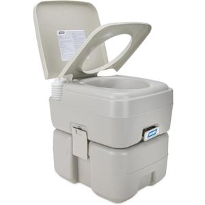 Camco 5.3-Gallon Portable Toilet - Features Detachable Holding Tank w/Sealing Slide Valve & Bellow-Type Flush - Easy Transport w/Compact Lightweight Design & Carry Handle - Gray (41541)