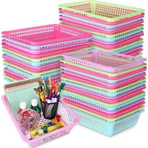 Zhehao 48 Pack Classroom Storage Baskets, Small Plastic Storage Baskets, Colorful Paper Organizer Trays, Pencil Crayon Pencil Containers for School Home Office Supplies, 13. 6" l x 10. 2" W x 3. 3" H