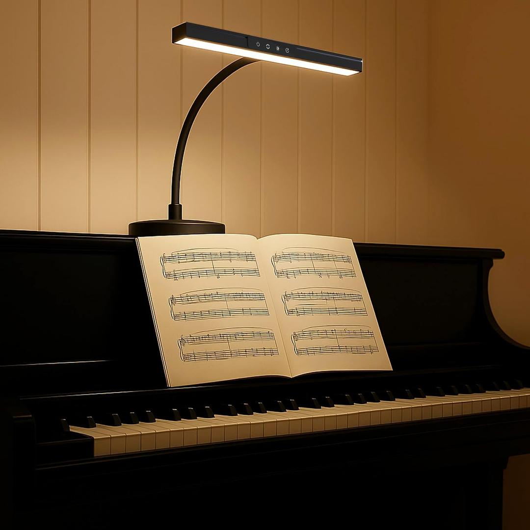 Piano Light for Upright Piano,Wide Illumination Covering Music Sheet 88 Key LED Piano Lamp for Grand/Digital Pianos,Dimmable Desk Lamp 3 Color Modes,Gooseneck,Timer,Eye Care Music Stand Light Black