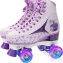 LKD Adjustable Roller Skates for Kids & Teens (Ages 6-18)  Comfortable Quad Skates with Half-Size Dial, Plush Velvet Lining, Anti-Blister Design  Trendy Two-Tone Colors (Purple)