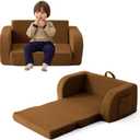 Toddler Couch, Toddler Chairs That Fold Out, 2-in-1 Kids Chairs Comfy, Kids Couch for Girls and Boys, Convertible Kid Sofa to Lounge Chair for Playing, Reading, Napping, Brown (Large)