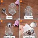 HARFINGTON 2PCS 6Oz / 180ML Glass Pump Dispenser Bottle Square Clear Liquid Pumping Press Push Down Alcohol Container with Metal Flip Cover for Makeup Remover