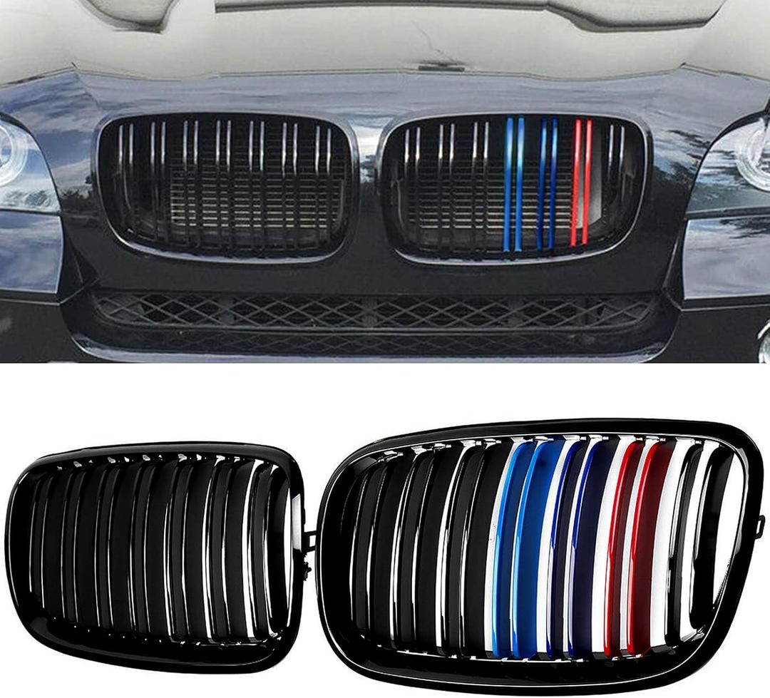 Grill Gloss Black Color Compatible with 2007-2014 BMW X5 E70 X6 E71 Front Kidney Grille ABS with Double Slats