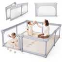 Sweeby Baby Playpen, 79x71 Inch Foldable Playpens for Babies and Toddlers with Gate, Extra Large Playpen with Door Play Yard for Baby Fence Indoor and Outdoor Portable Play Pen, LightGrey