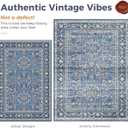 OPPODREAM Vintage Blue Round Rug 8ft, 8 ft Retro Washable Circle Rug Non Slip, Low-Pile Faux Wool Circular Carpet, Distressed Navy Floor Mat for Living Room, Bedroom, Office, Dorm, Dinning Room