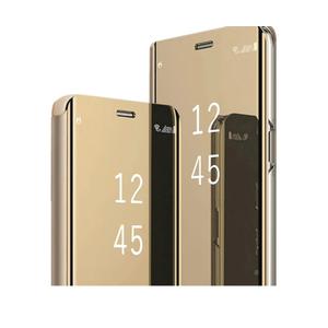 17 Pro Max Case Compatible with iPhone 17 Pro Max 5G Cell Phone Case with Kickstand, PU Leather, Clear View Makeup Mirror Flip Cover, Shockproof Protective Cover for iPhone 17 Pro Max 5G (Gold)