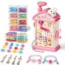STACTCUTE Bracelet Maker Machine for Girls 6-12, Mess-Free DIY Charm Jewelry Making Kit with 800+ Beads and Mechanical Spinner, No Battery Bead Stringing Toy, Easter Bunny Gifts for Kids 6 7 8 (Pink)