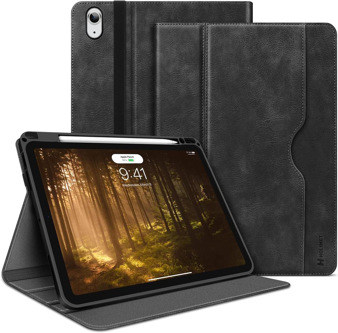 H HOLIMET Case for iPad Air 11 inch 2025 M3, iPad Air 4th/5th/6th Generation 10.9 Inch with Pencil Holder Pocket Typing Angle Auto Sleep/Wake Muti-Stand Vegan Leather