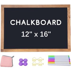 Magnetic Chalkboard 12x16 Hanging Framed Wall Chalk Board Combination Chalk & Bulletin Board Rustic Wooden Framed Blackboard for Kids, Home, Office, Restaurant