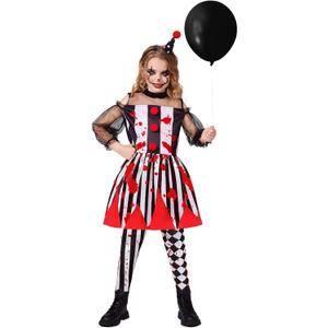 Sicypoty Girls Clown Costume for Halloween Scary Clown Costume Kids Evil Clown Dress (10-12 Years)
