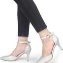 JOY IN LOVE Closed Toe Heels Pumps for Women 3IN Stiletto Pointed Toe Ankle Strap Heels, Size 9.5
