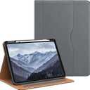 OKP Case for iPad 11-inch (A16) 2025 / 10th Generation 2022, for ipad 11th /10th 10.9 inch with Multi-Angle Viewing PU Leather Stand Cover with Pencil Holder & Pocket, Auto Sleep/Wake, Gray
