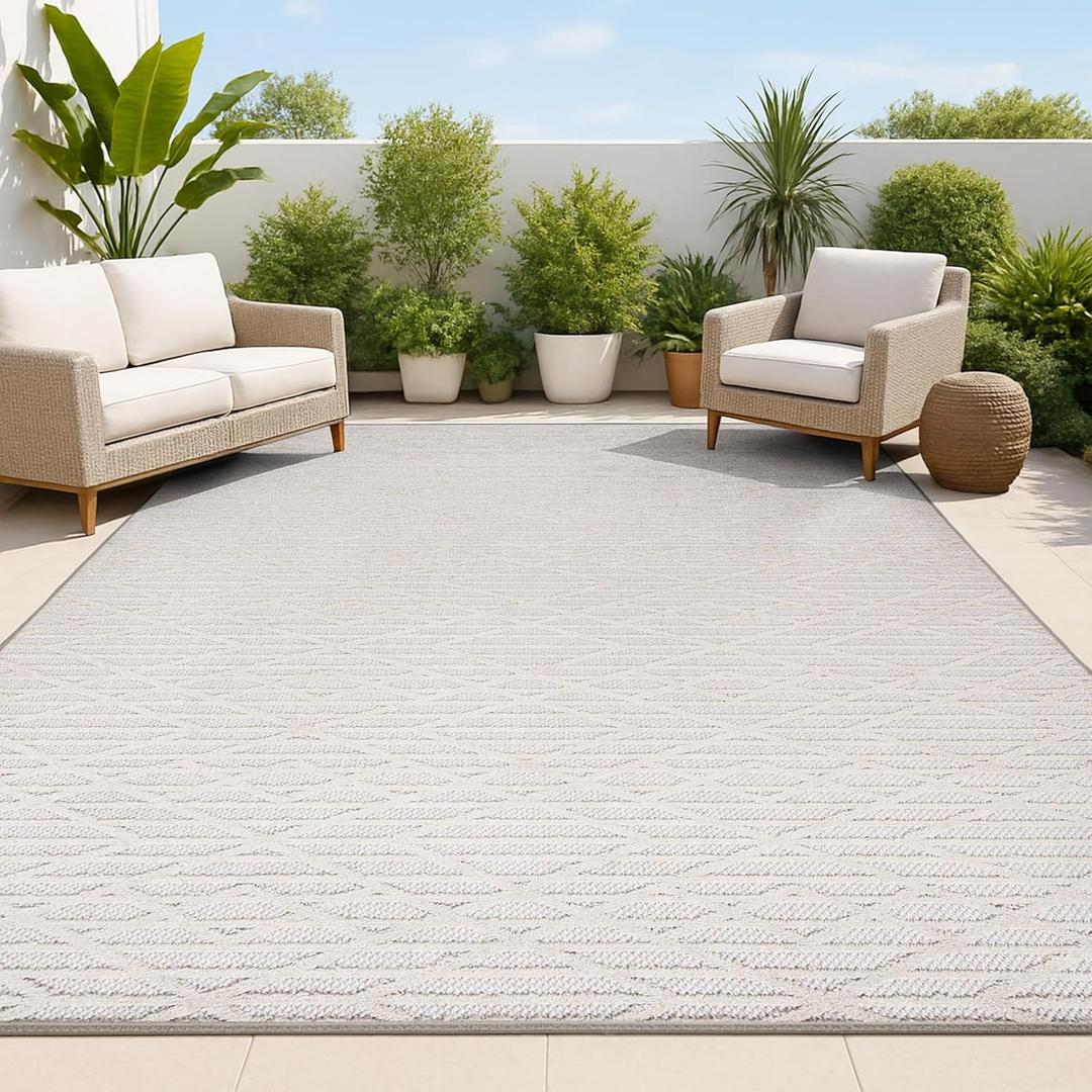 JONATHAN Y Moroccan Diamond Indoor Outdoor Area Rug 2'*10' Beige, Ararat High-Low Pile Modern for Backyard, Patio, Porch, Easy-Cleaning, High Traffic, Pet-Friendly, Non-Shedding (SBH105A-4)