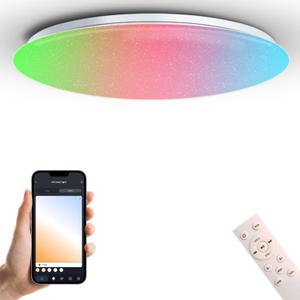 LED Ceiling Light with Bluetooth Speaker | 19 inch,60W,1-PACK,Color Changing Dimmable,Compatible with Alexa,Google Home,Semi-flush mount,for Living Room,Bedroom,Kitchen