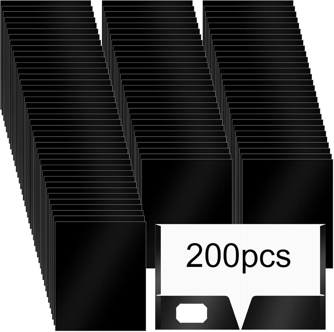 Yeaqee 200 Pack Paper Pocket Folders with 2 Pocket Glossy Laminated Letter Size File Folders Bulk Paper Portfolios with File Presentation for School,Office,Home,Bussines,Teacher, College(Black)