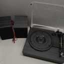 Vinyl Record Player with Two Stereo Speakers, Bluetooth Playback Turntable with 3 Speed AUX Headphone Input and RCA Out, Retro Black