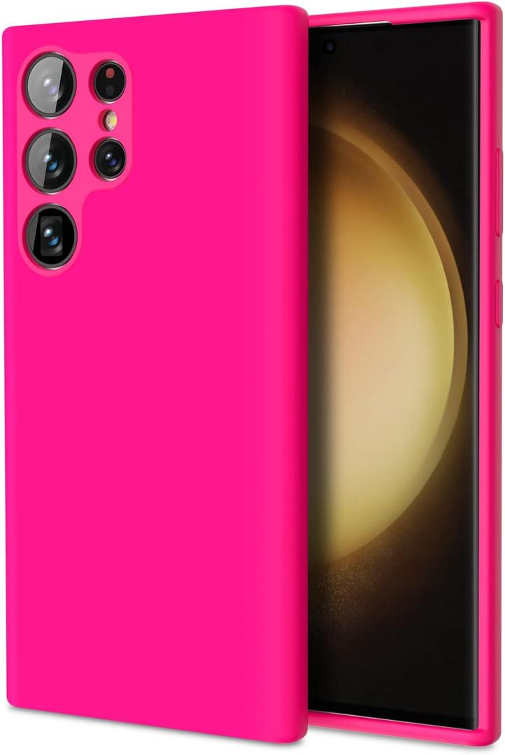 ZUSLAB Silicone Case Compatible with Galaxy S23 Ultra 6.8'' 2023, TPU Rubber Gel Cover Support Wireless Charging, Anti-Scratch Shockproof TPU Slim Fit Bumper for Galaxy S23 Ultra Case, Hot Pink