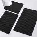 Arotive Chenille Bathroom Rugs Set 3 Piece, Extra Soft Absorbent Shaggy Bath Mat and U-Shaped Contour Toilet Rug, Non-Slip Machine Wash Dry Bath Mats Set for Bathroom, Shower, Sink and Tub, Black (24" x 16" + 30" x 20" + 24" x 20")