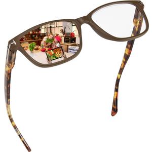 Progressive Reading Glasses Men Women Photochromic Multifocal Glasses Blue Light Blocking UV400 No-Line Spring Hinge (Multifocus Brown)