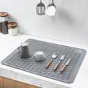 Silicone Dish Drying Mat for Kitchen Counter, Extra Large, 23 x 18 Heat Resistant, Non-Slip Design, Quick Dry, Easy Clean, Raised Edge Holds Water, BPA Free, Food Grade Silicone- Gray
