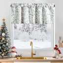 Leeva Farmhouse Leaves Print Semi-Blackout Curtains Valances - Rod Pocket Valance for Kitchen, Laundry, Bedroom & Living Room, 52 x 18 Inch, Blue, One Panel