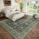 Washable 9x12 Area Rugs for Living Room, Boho Non-Slip Vintage Distress Lager Rugs for Bedroom Dining Room Nursery Office, 0.3" Neutral Oriental Throw Thin Carpet, Sage Green/Multi, E1