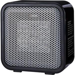 Amazon Basics Ceramic Space Heater, Mini Heater for Office Desk, Portable Tent Heater for Camping (Indoor Use), 500 W, With Tip-Over Protection, Lightweight (1.4 LBS), Black, 5.8"D x 3.4"W x 6"H