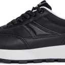 LUCKY STEP Women's Platform Retro Sneakers Classic Trainers Casual Footwear Tennis Running Chunky Lace-up Stylish Walking Shoes(Black, 7.5)