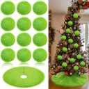 Soulchen 13 Pcs Green Furry Christmas Ball and Xmas Tree Skirt Set Include 12 Lime Green Furry Christmas Ball Ornaments 1pc 36 Inch Xmas Tree Skirt Faux Fur Pom Pom Plush Decoration for Office Home