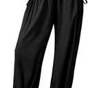 Dokotoo Women Linen Wide Leg Pants Casual Elastic Waist Lounge Palazzo Harem Pants with Pockets M