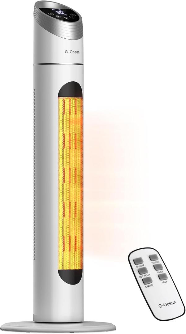 Space Heater for Indoor Use, 34" Space Heater for Large Room, 1500W Tower Heater with Remote, Adjustable Thermostat, 12H Timer, 70 Oscillation, Overheat & Tip-Over Protection, White