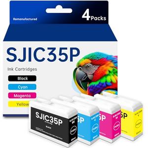 SJIC35P Ink Cartridges 4-Color Set Remanufactured SJIC35P-BK SJIC35P-C SJIC35P-M SJIC35P-Y Ink Cartridge Replacement for ColorWorks C6000 Series CW-C6000A C6000P C6500A C6500P Gloss Printer Ink