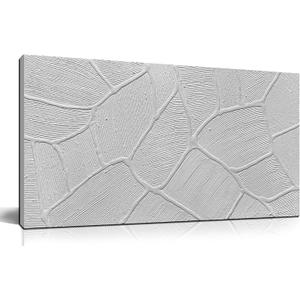 DNIEOTU Hand Painted Abstract Wall Art for Living Room, White Textured Canvas Artwork Wall-Decor for Bedroom, Modern Minimalist Geometric Paintings for Hallway Office, Size 40 x 20 Inches