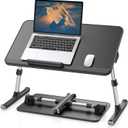 SAIJI Leather Laptop Bed Tray Table, Adjustable Laptop Stand with Removable Stopper, Portable Lap Desks with Foldable Legs, Notebook Stand Breakfast Reading Desk for Sofa Couch((Medium, Black)