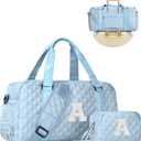 Elilier Initial Travel Duffle Bag Women Girls Gift: Personalized Weekender bags, Dance Cheer bag Sports for Girl, Kid Gymnastics Bags, Birthday Gifts for Women Girls Kids Teens Mom Teacher (light blue)