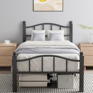 Twin XL Bed Frame, Noise-Free Design & Underbed Storage Heavy Duty Metal Bed Frames with Headboard No Box Spring Needed/Tool-Free Assembly