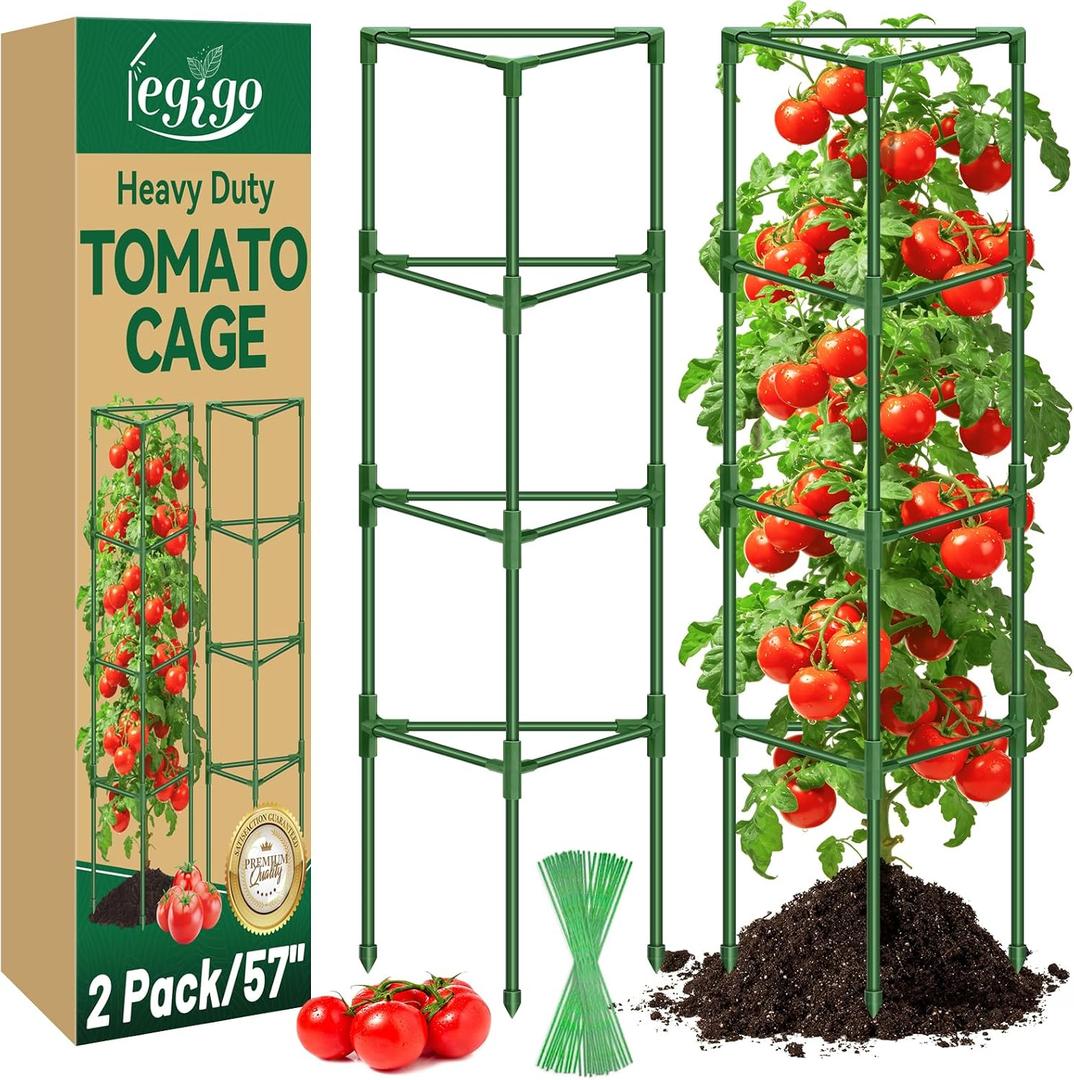 Legigo 2 Pack 57 Inch Tomato Cage for Garden, Heavy-Duty Tomato Trellis Plant Support Stakes, Adjustable Garden Trellis Plant Cage for Climbing Plants Peppers Outdoor Raised Garden Bed and Vegetables