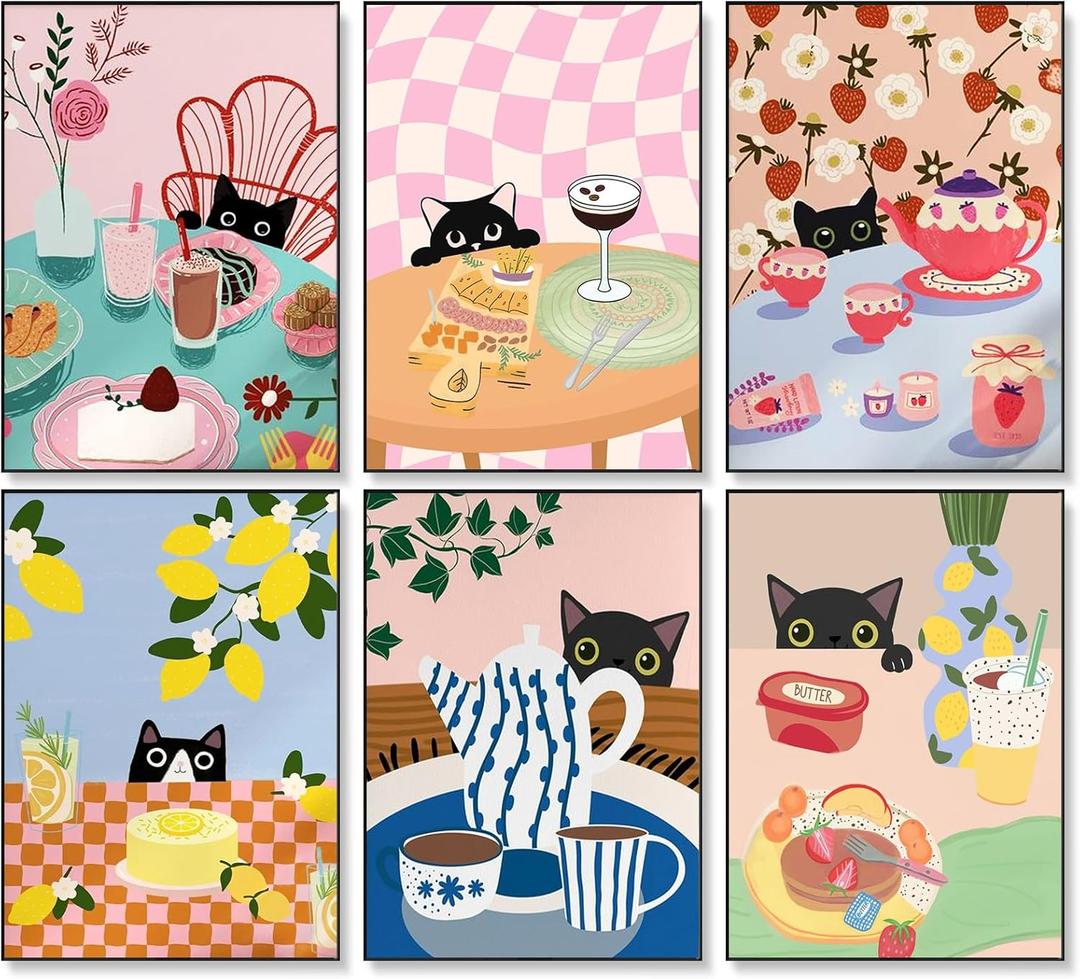 Fountor 6 Pack Paint by Numbers Kit for Adults Beginner, Cat Adult Paint by Number Kits on Canvas Without Frame, Funny DIY Acrylic Black Cat Oil Painting by Numbers for Home Decor Gift 10” W x 14”L