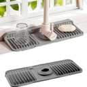 Faucet Mat for Kitchen Sink, 14"X5.5" Silicone Sink Splash Guard with Soap Holder, Snap-On Design & 7slope Fast Drain, Folding Sink Faucet Mat for Universal Kitchen Bathroom SinkGrey (Gray)