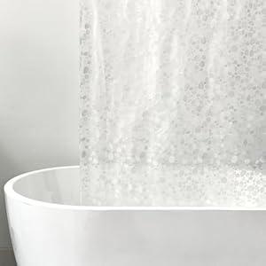 Riyidecor 3D PEVA Thin Shower Curtain Liner，72Wx72H Inch Pebble Pattern Clear Plastic Bathroom Shower Curtain Premium Transparent Waterproof Bathroom Decor 12 Pack Hooks