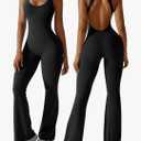 OEAK Womens Flare Jumpsuit with Bra Tummy Control Cutout Romper Workout Outfit Sleeveless Unitard One Piece Backless Bodysuit