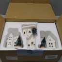 DN DECONATION Light up Christmas Decor Ceramic Village Houses, 3Pcs White Christmas Porcelain Villages with Frosted Trees, Holiday House Figurines Xmas Village Sets for Winter Table Decoration Indoor