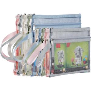 10 Pack Colored Double-Layer Mesh Zipper Pouch Bags, Nylon Building Block Sets Toy Storage & Organization, Breathable See Through (5Pcs A4+5Pcs A5) Pouch with Handle for School Office Games