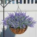 Artificial Hanging Flowers with Basket Fake Fall Lavender for Outdoor Decor, 12 Bundles Faux Purple Outside Decoration Realistic UV Resistant Plants for Porch Balcony Patio Garden Yard