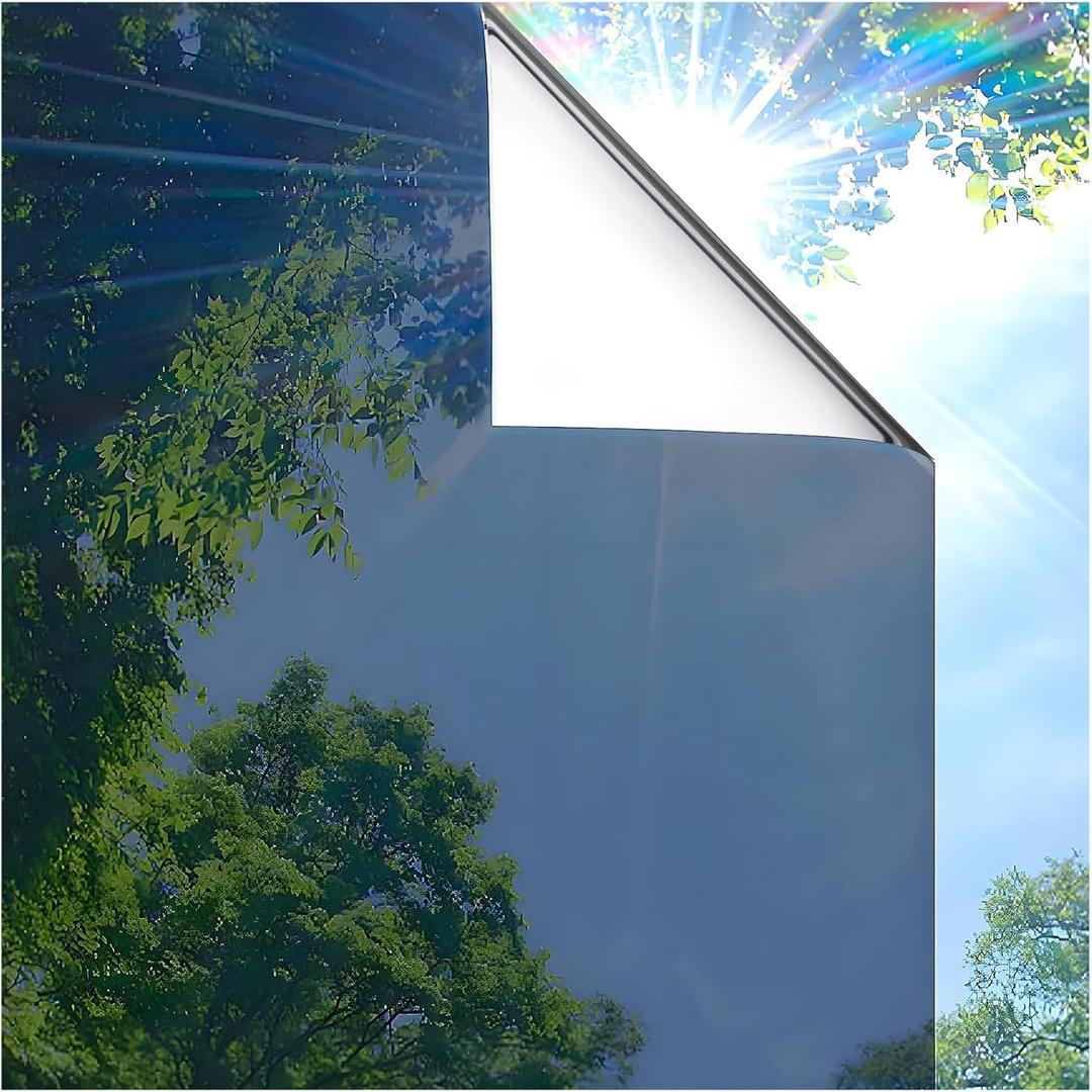Coavas One Way Privacy Window Film, Sun Blocking Reflective Window Film See Out Not in, Heat Control Window Tint for Home, Anti UV Static Cling for Windows Glass Door (Blue, 29.5 x 78.7 inches)