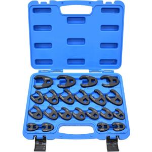 21Pcs Crows Foot Wrench Set 1/2" and 3/8 Drive Flare Nut Crowfoot Set Metric 8-32mm 6 Point Crows Feet Wrenches, Flare Nut Wrench Kit for Removing Nuts from Hard-to-Reach Areas