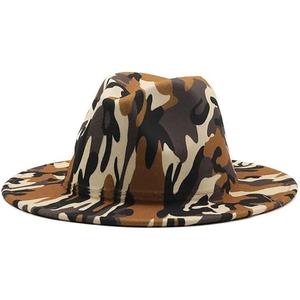 Camo Wool Felt Jazz Fedora Hat Women Men Wide Brim Panama Formal Hat Top Cap with Black Bottom