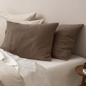 PHF Ultra Soft Waffle Weave Pillow Shams King Size, No Insert, 2 Pack 20" x 36" Pillowcases, Breathable & Skin-Friendly Pillow Cases, Stylish Decorative Bed Pillow Cases Covers, Mocha