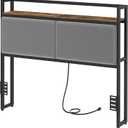 Queen Size Headboard Only, Upholstered Queen Headboard with Charging Station, Head Board with Open Storage, Height Adjustable, Vintage Style, Sturdy and Stable, Rustic Brown, Gray and Black